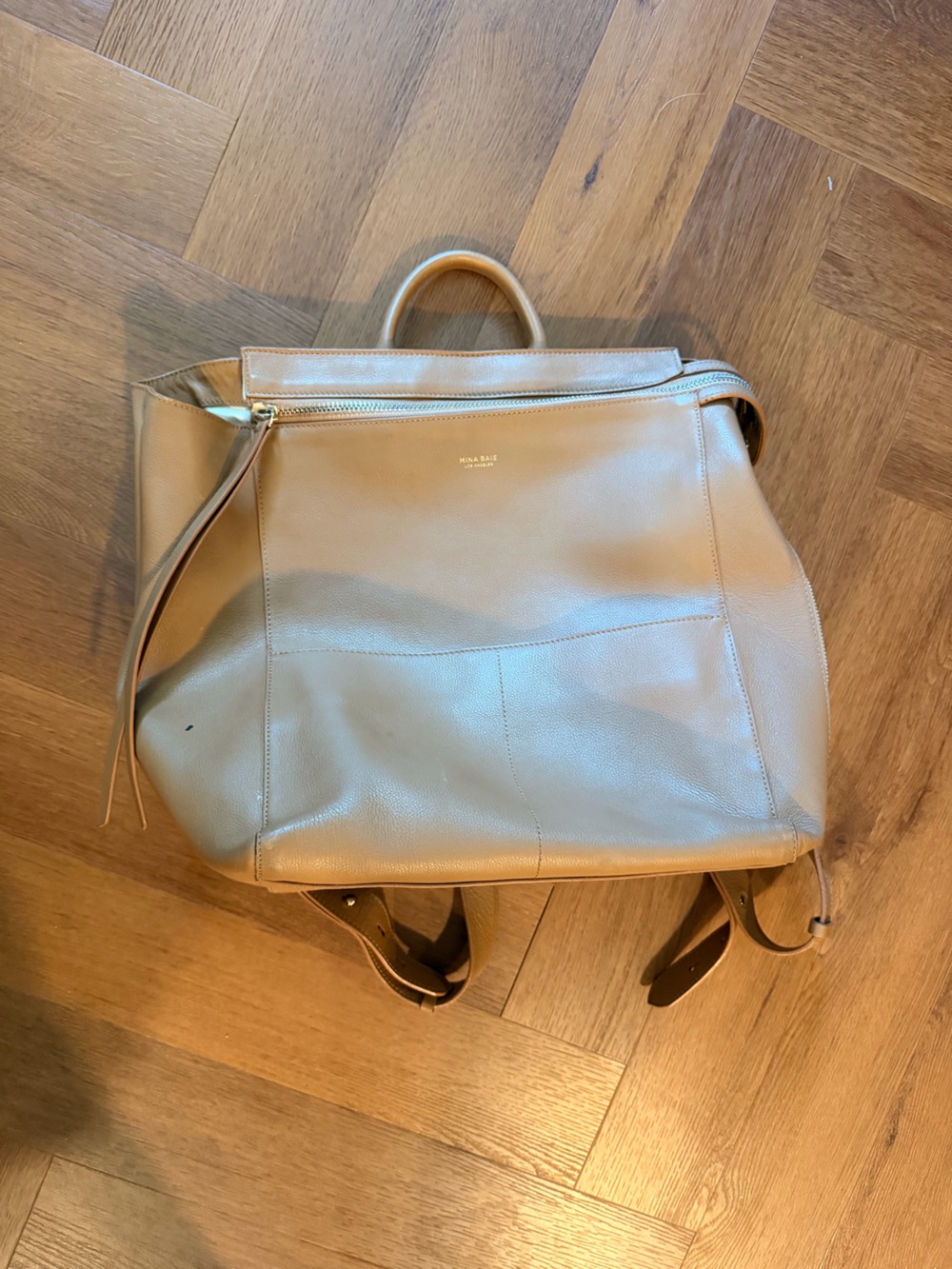 Mina Baie Leather Diaper Bag Backpack / Tote in Taupe